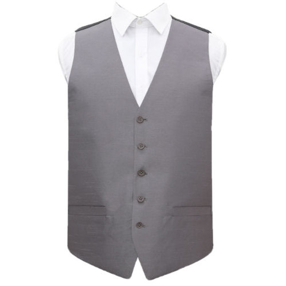 Steel Grey Mens Plain Shantung  Wedding Vest Waistcoat 