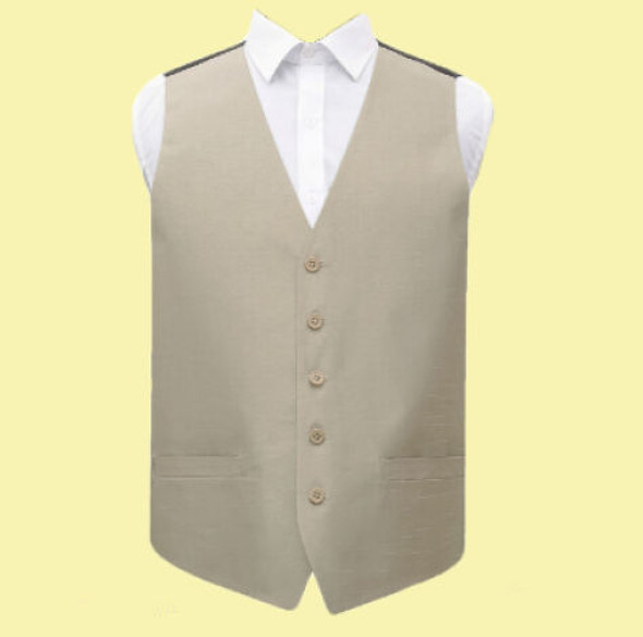Taupe Mens Plain Shantung  Wedding Vest Waistcoat 