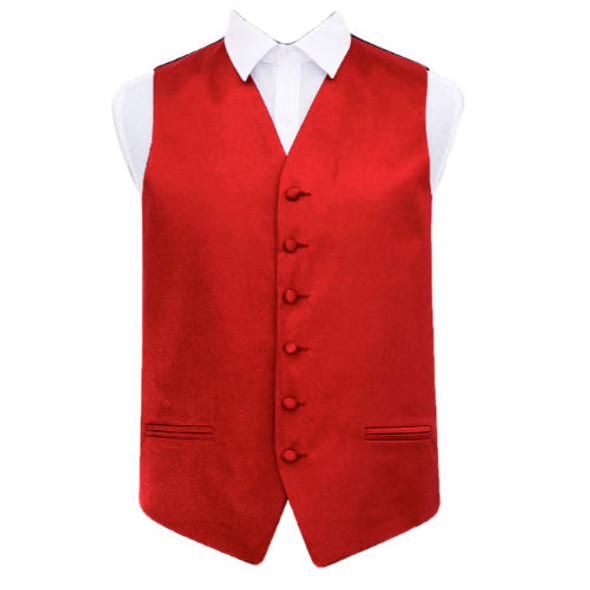 Apple Red Mens Plain Satin Wedding Vest Waistcoat 