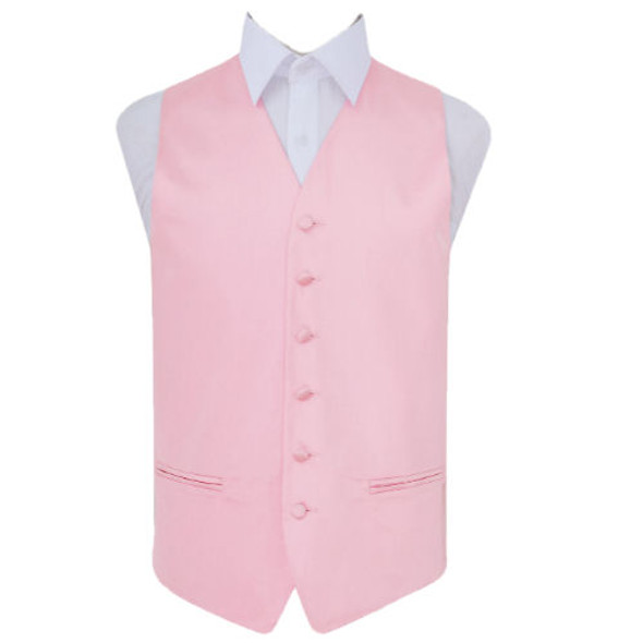 Baby Pink Mens Plain Satin Wedding Vest Waistcoat 