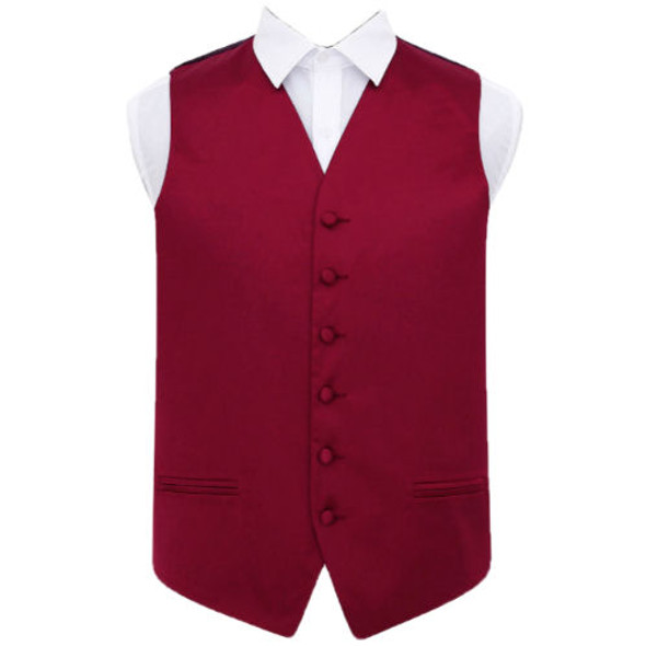 Burgundy Mens Plain Satin Wedding Vest Waistcoat 