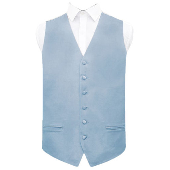 Dusty Blue Mens Plain Satin Wedding Vest Waistcoat 