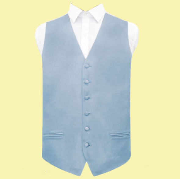 Dusty Blue Mens Plain Satin Wedding Vest Waistcoat 