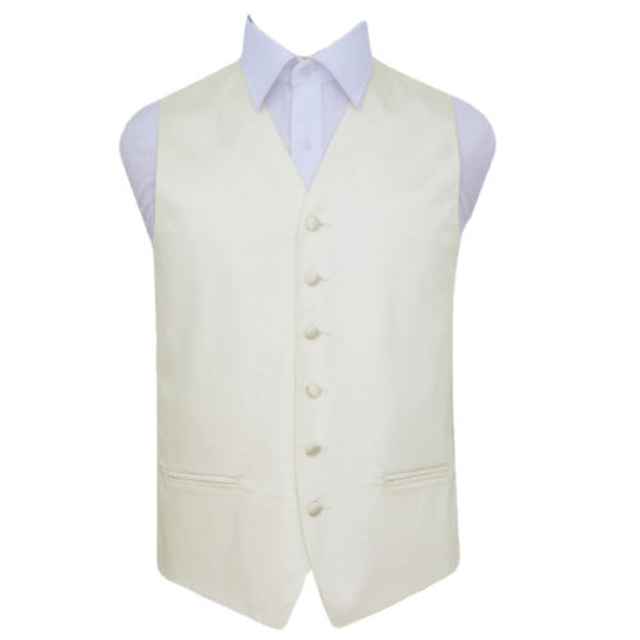 Ivory Mens Plain Satin Wedding Vest Waistcoat 