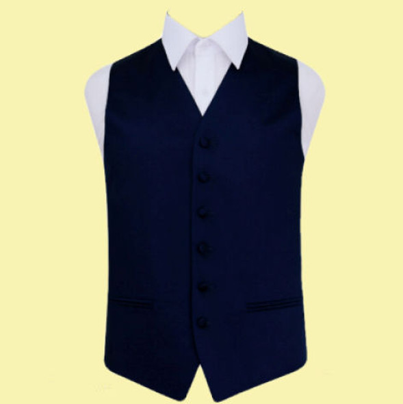 Navy Blue Mens Plain Satin Wedding Vest Waistcoat 