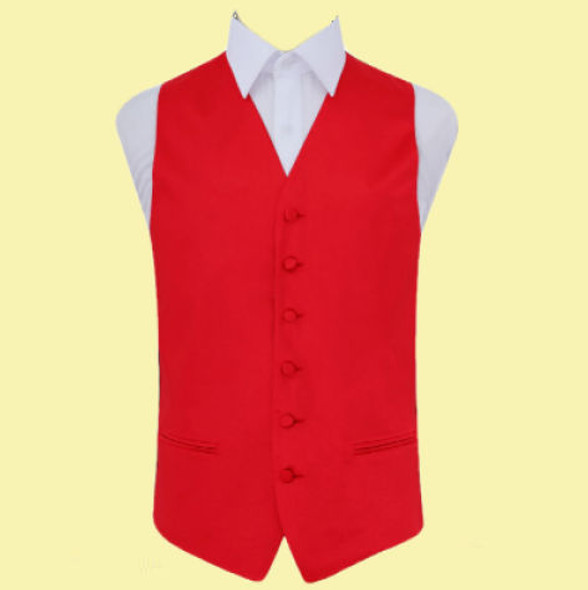 Scarlet Red Mens Plain Satin Wedding Vest Waistcoat 