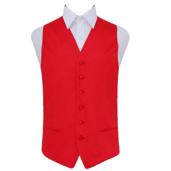 Scarlet Red Mens Plain Satin Wedding Vest Waistcoat 