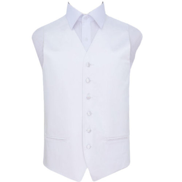 White Mens Plain Satin Wedding Vest Waistcoat 