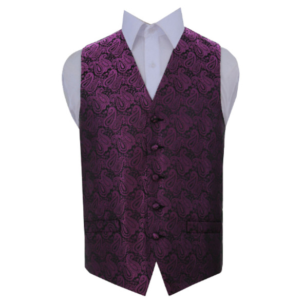 Purple Mens Paisley Pattern Microfibre Wedding Vest Waistcoat 