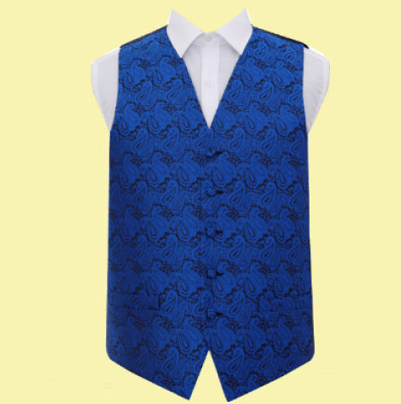 Royal Blue Mens Paisley Pattern Microfibre Wedding Vest Waistcoat 