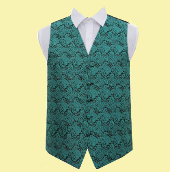 Teal Green Mens Paisley Pattern Microfibre Wedding Vest Waistcoat 