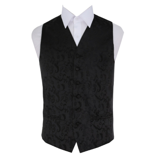 Black Mens Floral Pattern Microfibre Wedding Vest Waistcoat 