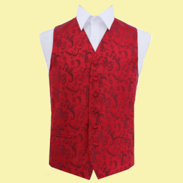 Burgundy Mens Floral Pattern Microfibre Wedding Vest Waistcoat 