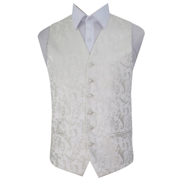 Ivory Mens Floral Pattern Microfibre Wedding Vest Waistcoat 