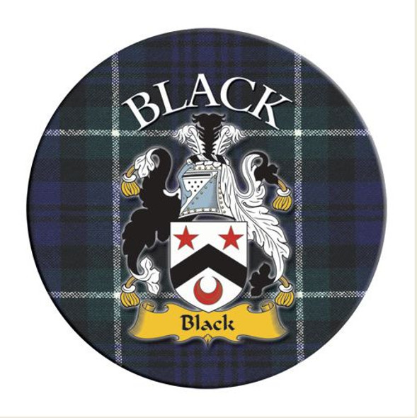 Black Coat of Arms Tartan Cork Round Scottish Name Coasters Set of 4