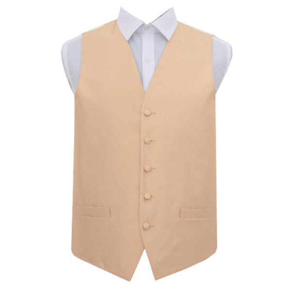 Champagne Mens Solid Check Pattern Microfibre Wedding Vest Waistcoat 