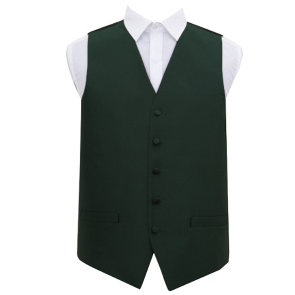 Dark Green Mens Solid Check Pattern Microfibre Wedding Vest Waistcoat 