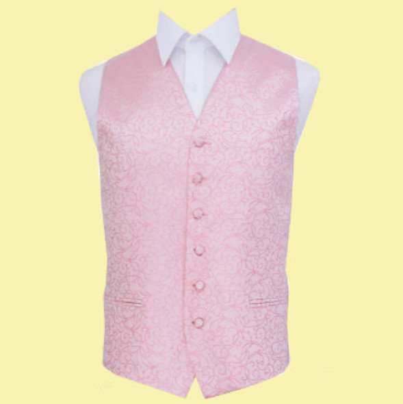 Baby Pink Mens Swirl Pattern Microfibre Wedding Vest Waistcoat 