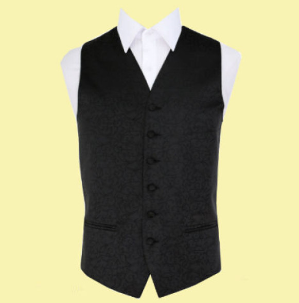Black Mens Swirl Pattern Microfibre Wedding Vest Waistcoat 