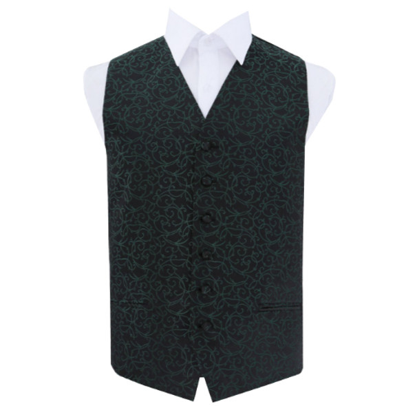 Black And Green Mens Swirl Pattern Microfibre Wedding Vest Waistcoat 