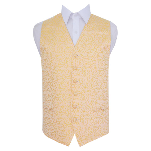 Gold Mens Swirl Pattern Microfibre Wedding Vest Waistcoat 