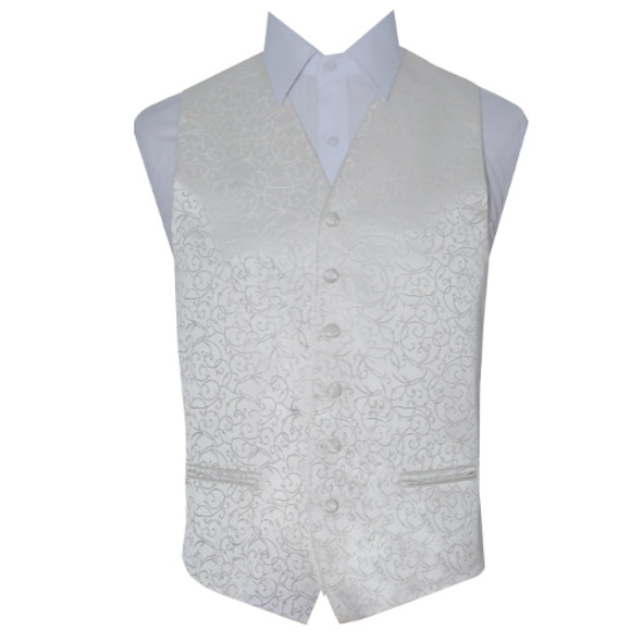 Ivory Mens Swirl Pattern Microfibre Wedding Vest Waistcoat 