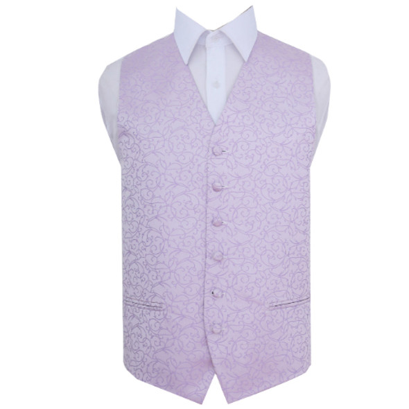 Lilac Mens Swirl Pattern Microfibre Wedding Vest Waistcoat 