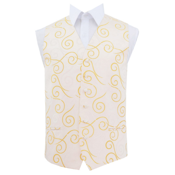 Gold Mens Scroll Pattern Microfibre Wedding Vest Waistcoat 