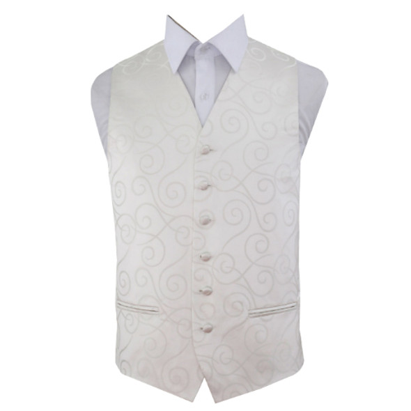 Ivory Mens Scroll Pattern Microfibre Wedding Vest Waistcoat 