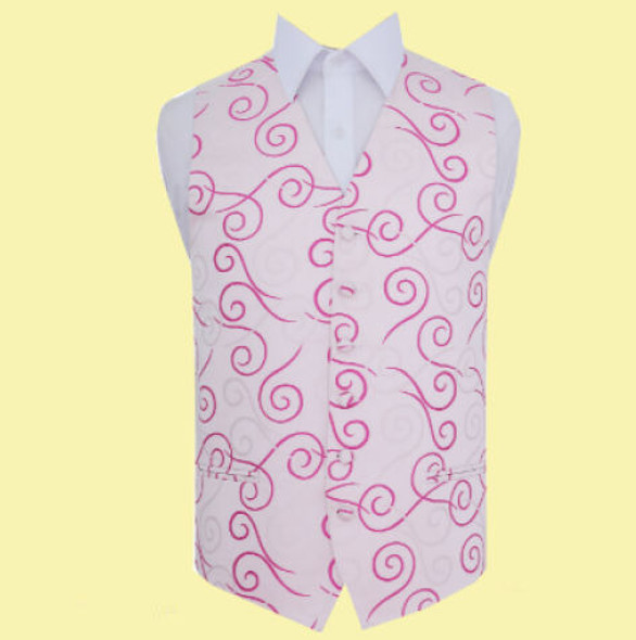 Ivory And Hot Pink Mens Scroll Pattern Microfibre Wedding Vest Waistcoat 