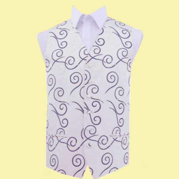 Purple Mens Scroll Pattern Microfibre Wedding Vest Waistcoat 