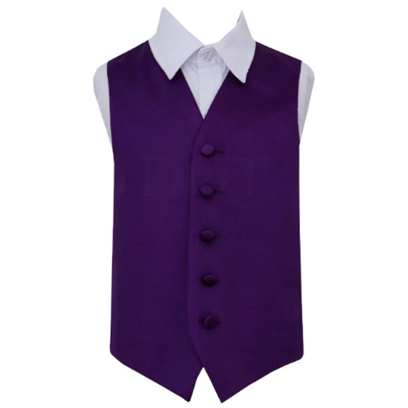 Purple Boys Plain Satin Wedding Vest Waistcoat 