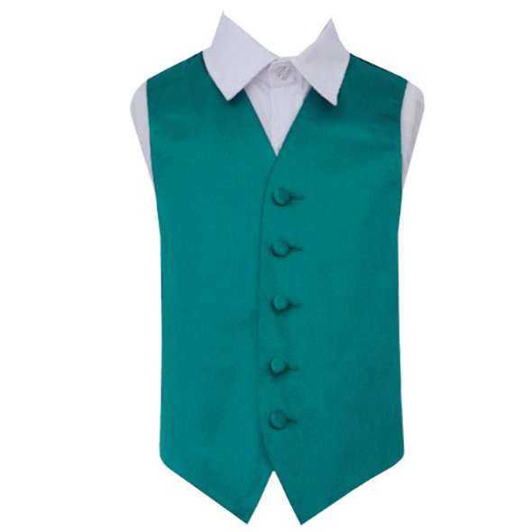 Teal Green Boys Plain Satin Wedding Vest Waistcoat 