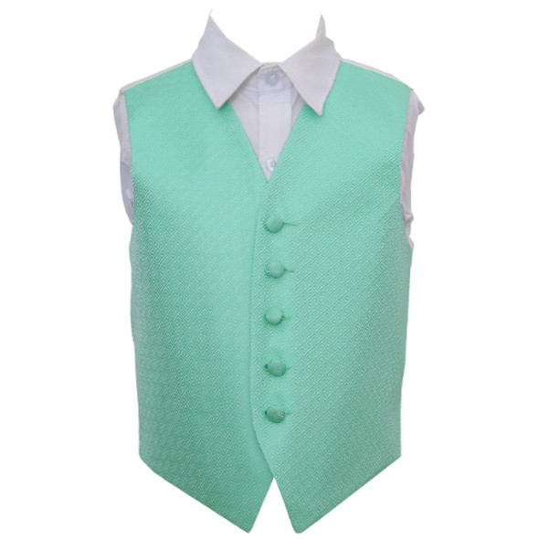 Mint Green Boys Greek Key Pattern Microfibre Wedding Vest Waistcoat 