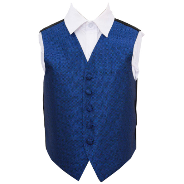 Royal Blue Boys Greek Key Pattern Microfibre Wedding Vest Waistcoat 