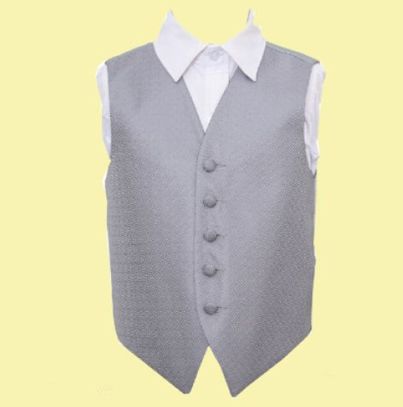 Silver Grey Boys Greek Key Pattern Microfibre Wedding Vest Waistcoat 