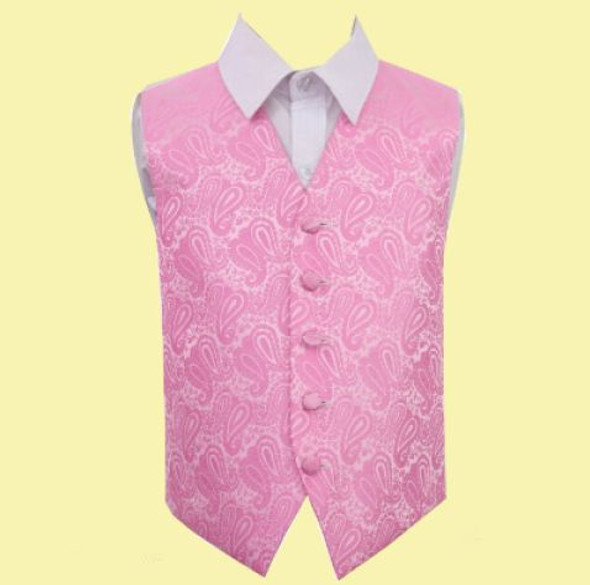 Baby Pink Boys Paisley Pattern Microfibre Wedding Vest Waistcoat 