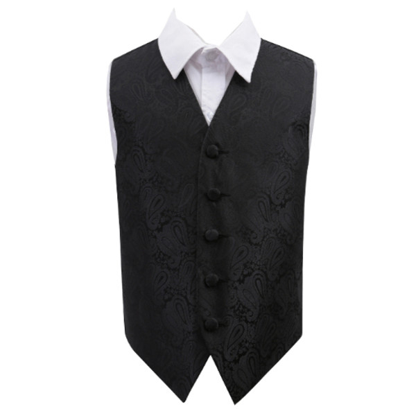 Black Boys Paisley Pattern Microfibre Wedding Vest Waistcoat 