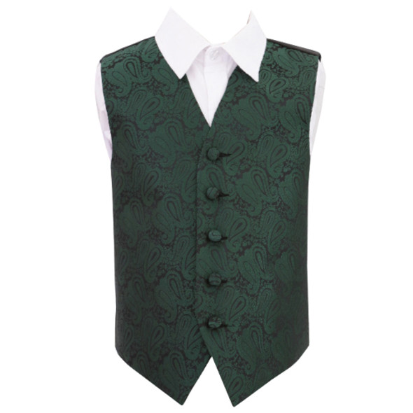 Emerald Green Boys Paisley Pattern Microfibre Wedding Vest Waistcoat 