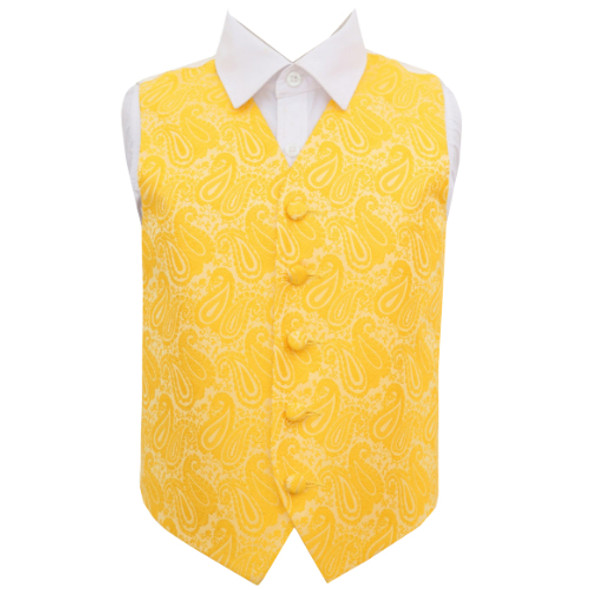 Gold Boys Paisley Pattern Microfibre Wedding Vest Waistcoat 