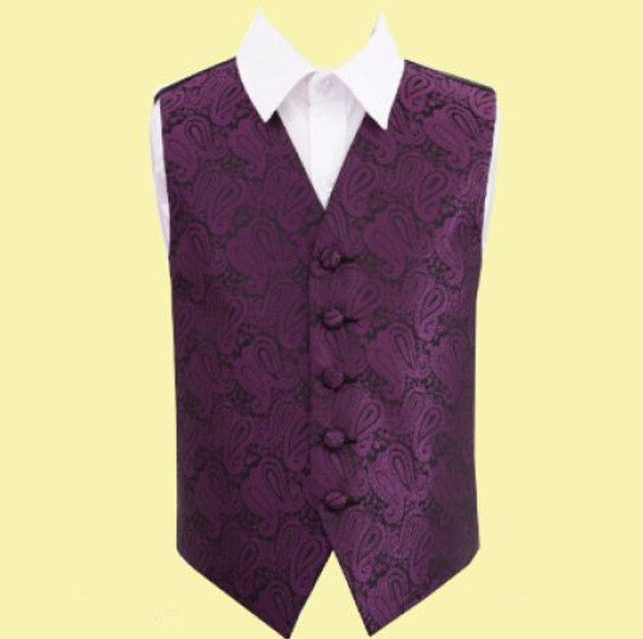 Purple Boys Paisley Pattern Microfibre Wedding Vest Waistcoat 