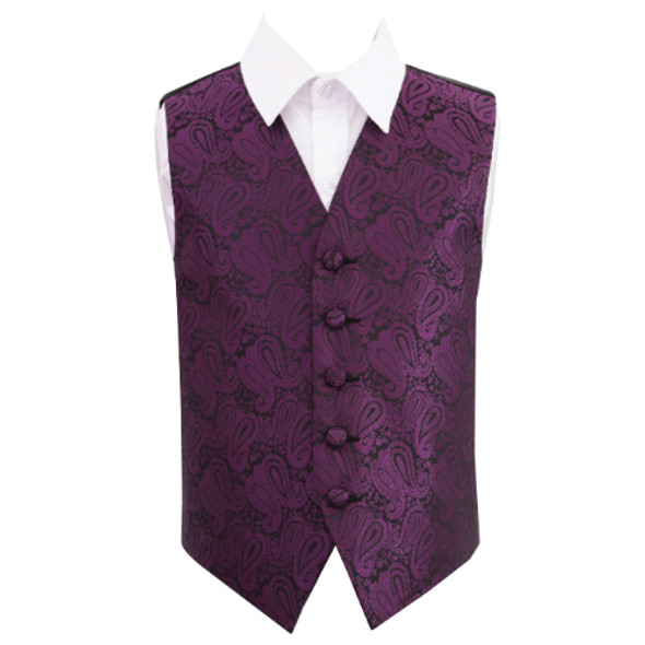 Purple Boys Paisley Pattern Microfibre Wedding Vest Waistcoat 