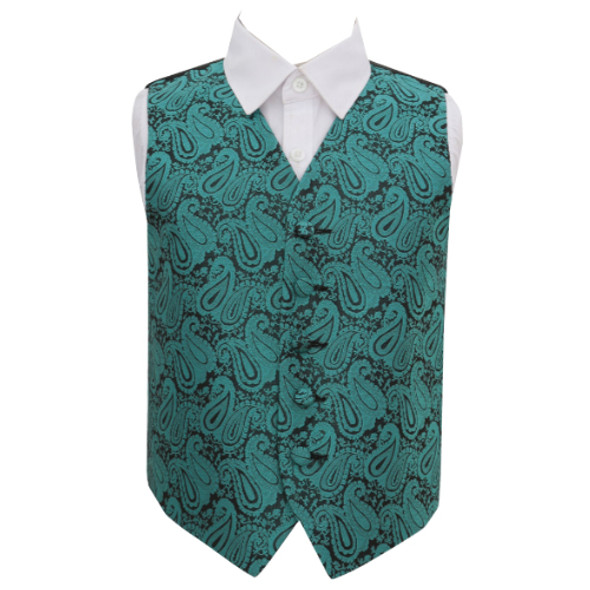 Teal Green Boys Paisley Pattern Microfibre Wedding Vest Waistcoat 