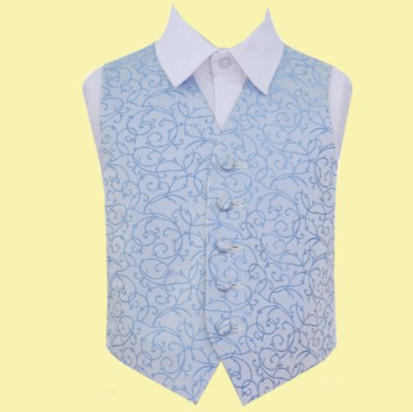 Baby Blue Boys Swirl Pattern Microfibre Wedding Vest Waistcoat 