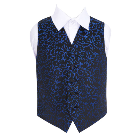 Black And Blue Boys Swirl Pattern Microfibre Wedding Vest Waistcoat 