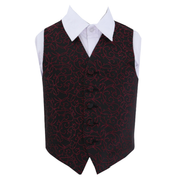 Black And Burgundy Boys Swirl Pattern Microfibre Wedding Vest Waistcoat 