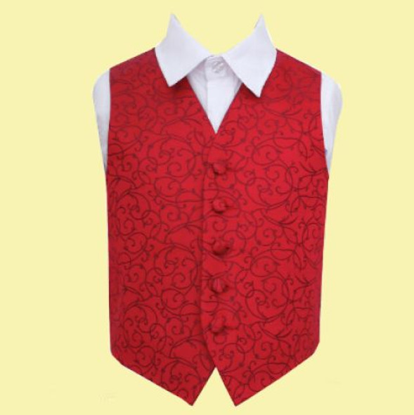 Burgundy Boys Swirl Pattern Microfibre Wedding Vest Waistcoat 