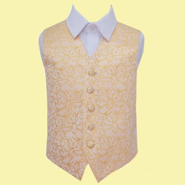 Gold Boys Swirl Pattern Microfibre Wedding Vest Waistcoat 