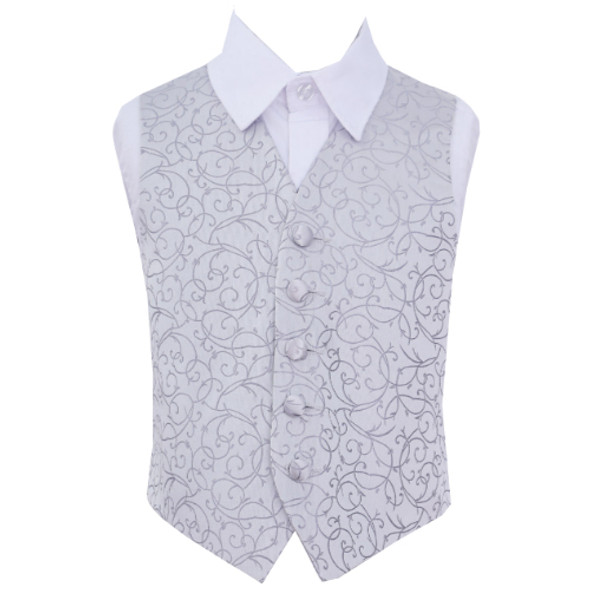 Silver Grey Boys Swirl Pattern Microfibre Wedding Vest Waistcoat 