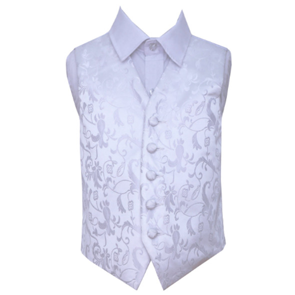White Boys Floral Pattern Microfibre Wedding Vest Waistcoat 